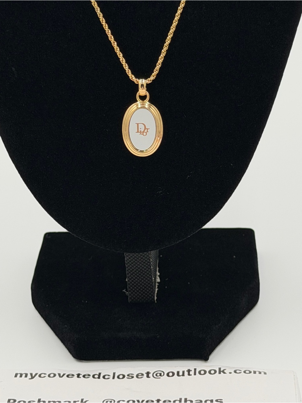Dior Gold Oval Logo Necklace Adjustable 15”-17.5” w/Authenticate First COA